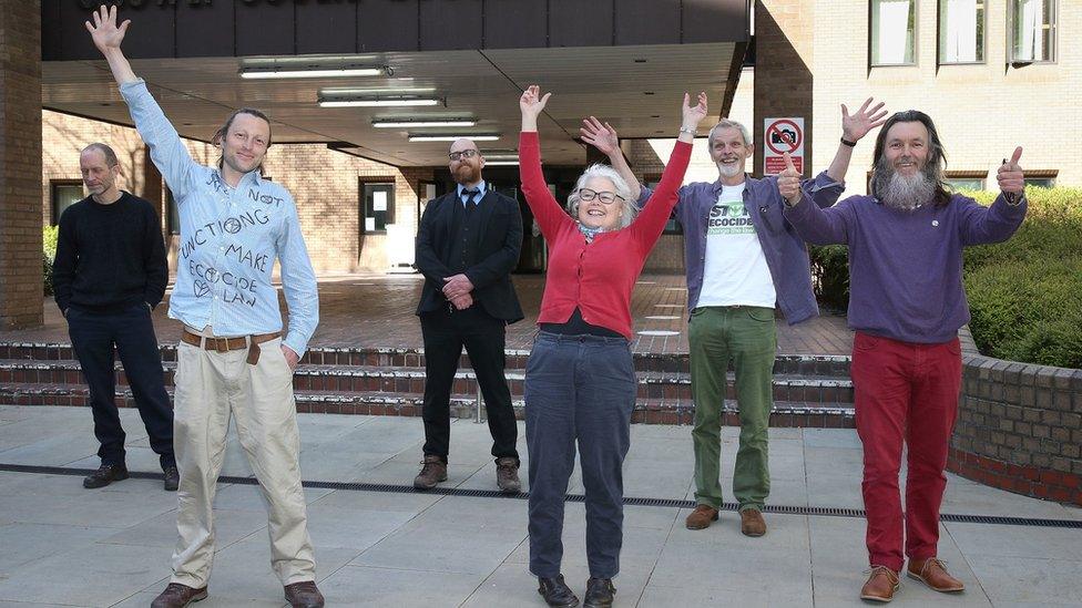 Six defendants were acquitted of criminal damage at Shell's London HQ