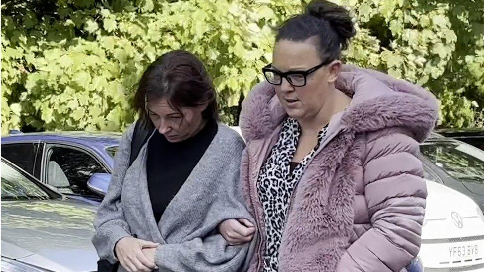 Lyne Barlow (left) outside Durham Crown Court