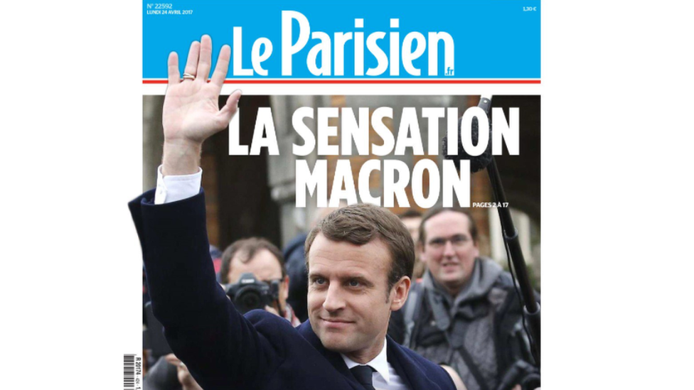 French newspaper Le Parisian headline reads "Macron, the sensation"