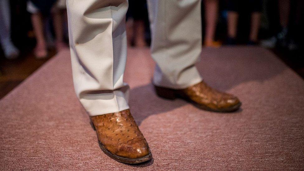 Mr Cruz's ostrich skin boots were regularly seen during stump speeches during his 2016 presidential campaign