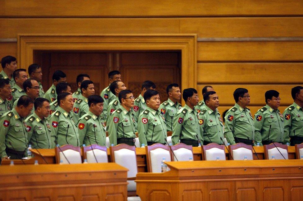 Military representatives of the parliament attend the union parliament session in Naypyitaw, Myanmar, 29 February 2016