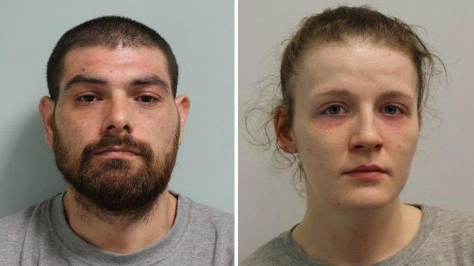 Custody images of Jake Drummond and Louise Lennon.