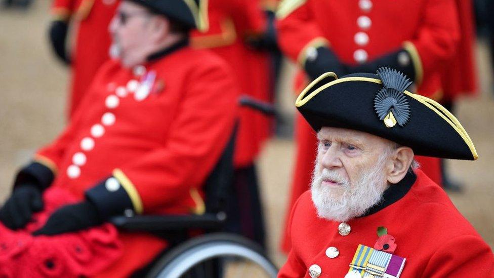 Veterans from the Chelsea Pensioners at the Cenotaph