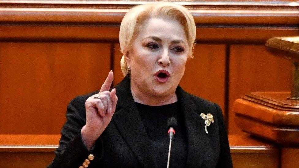 Romanian Prime Minister Viorica Dancila addresses the Romanian parliament in Bucharest, 10 October 2019