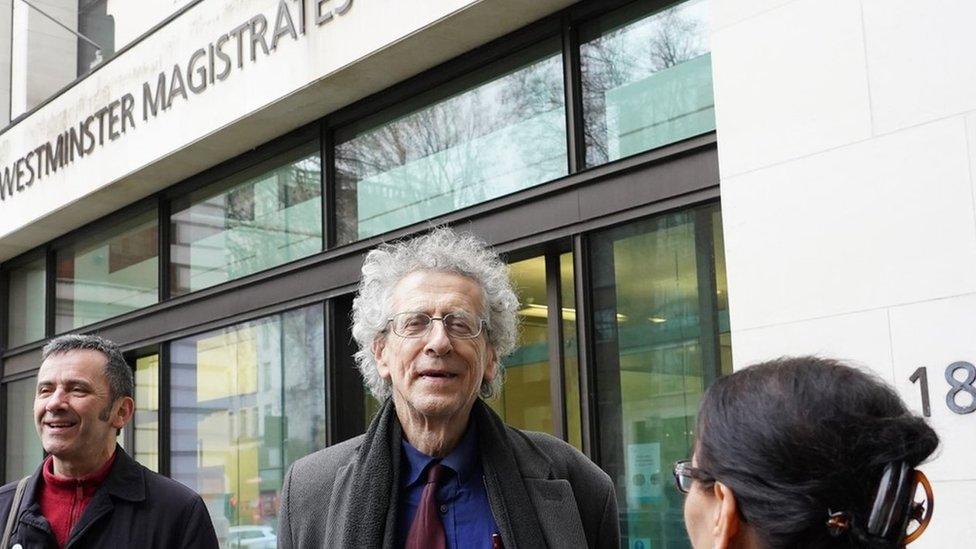 Piers Corbyn arriving at Westminster Magistrates' Court on Thursday