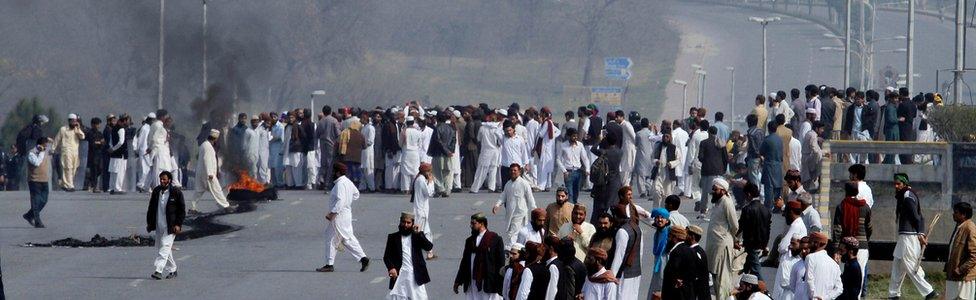 Angry supporters of Mumtaz Qadri, the convicted killer of a former governor, block a main highway following Qadri"s execution in Rawalpindi, Pakistan, Monday, Feb. 29, 2016