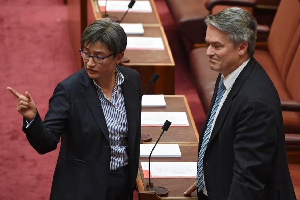 Senator Penny Wong and Senator Mathias Cormann in the Upper House