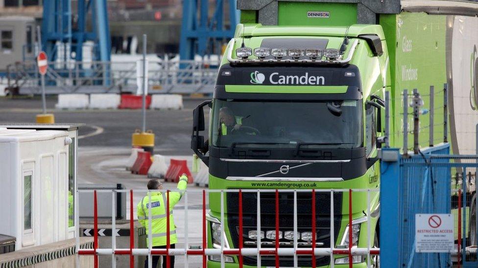 Lorry leaving Larne port