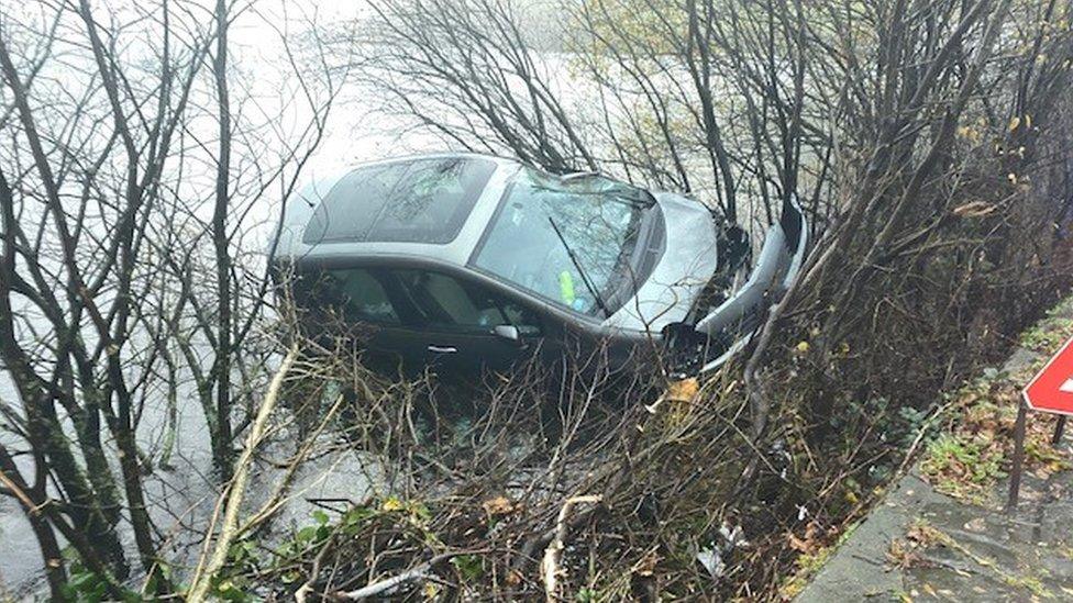 Car in lake