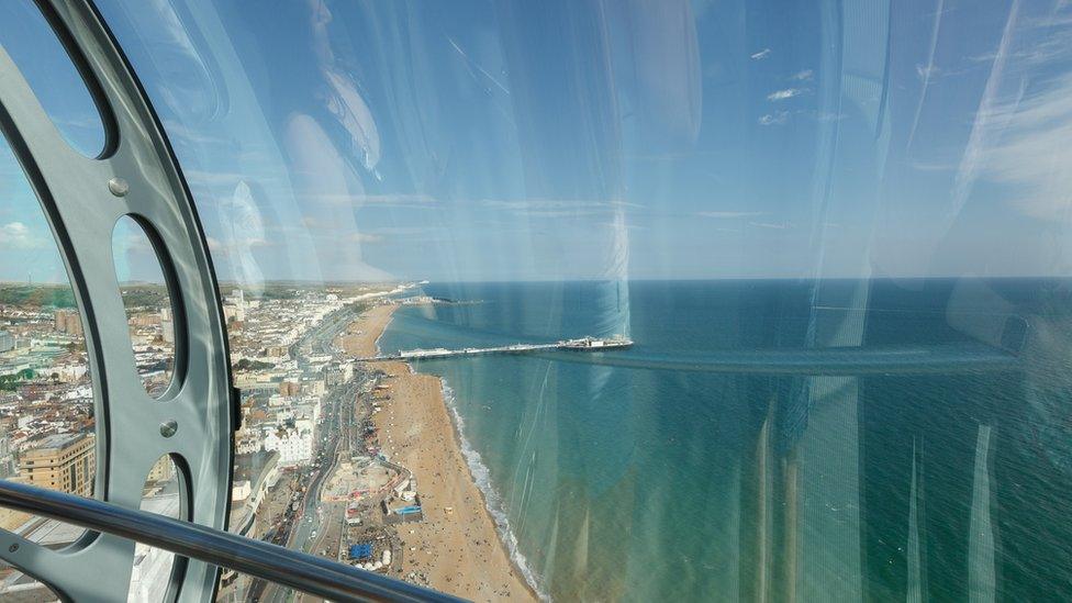 View of Brighton coastline from donut of British Airlines i360 tower