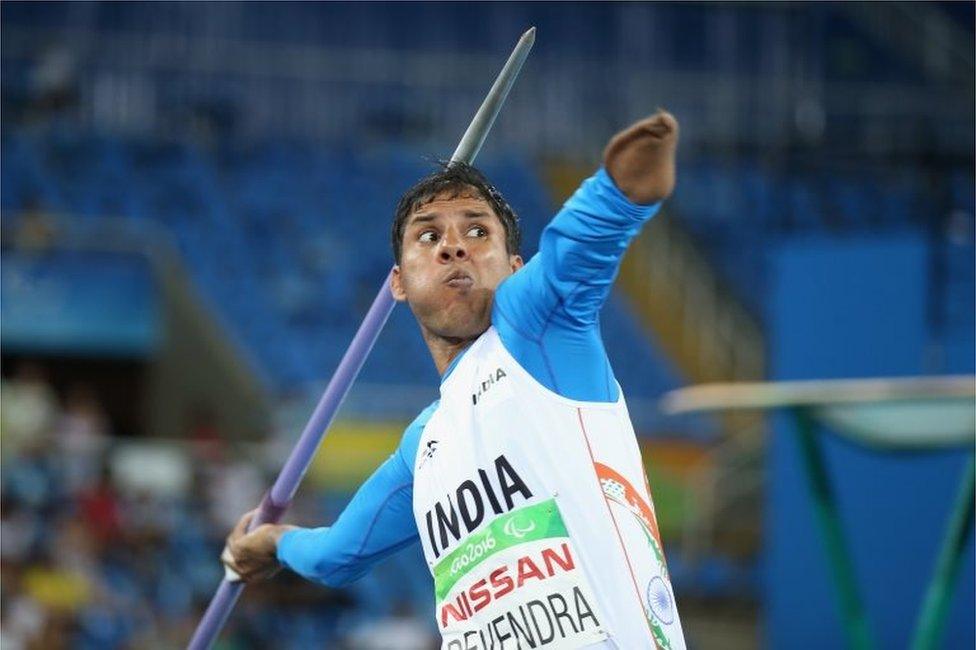 Devendra of India competes in the Men"s Javelin Throw - F46 Final on day 6 of the Rio 2016 Paralympic Games at the Olympic Stadium on September 13, 2016 in Rio de Janeiro, Brazil.