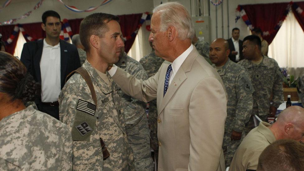 Joe Biden and his son Beau in 2009 in Iraq.