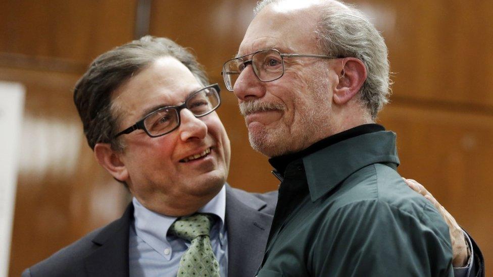 Stan Patz (right) reacts to news of the conviction