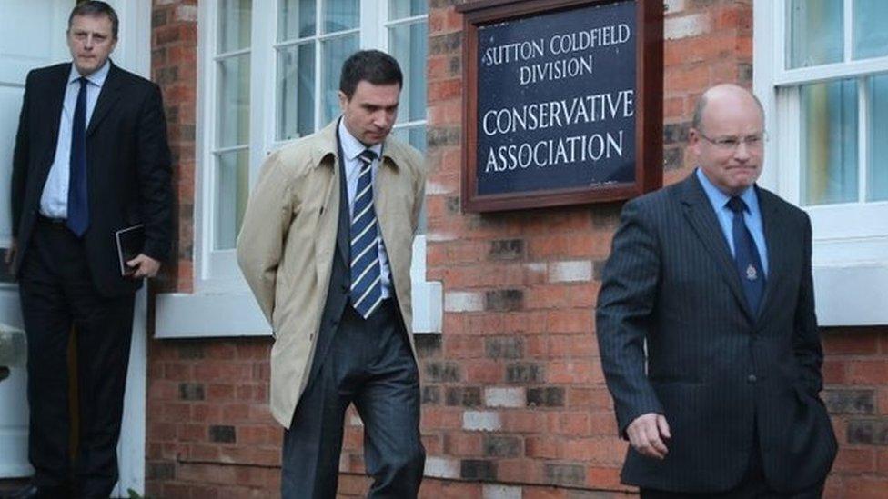 Chris Jones (left), Stuart Hinton (centre) and Ken Mackaill (right) are seen leaving the meeting with Mr Mitchell