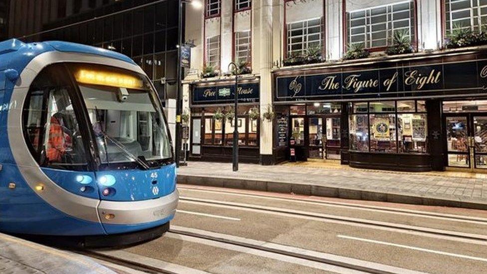 A tram on Broad Street