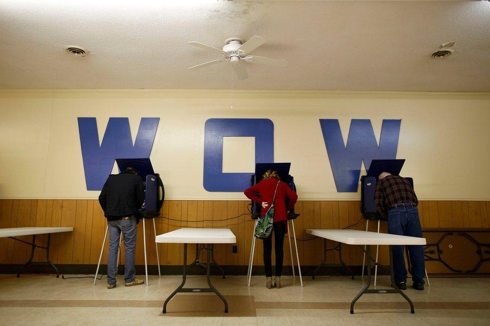 People vote at the Woodman of the World (WOW) Lodge during the US presidential election in Florence, South Carolina