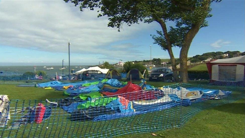 Deflated inflatable slide