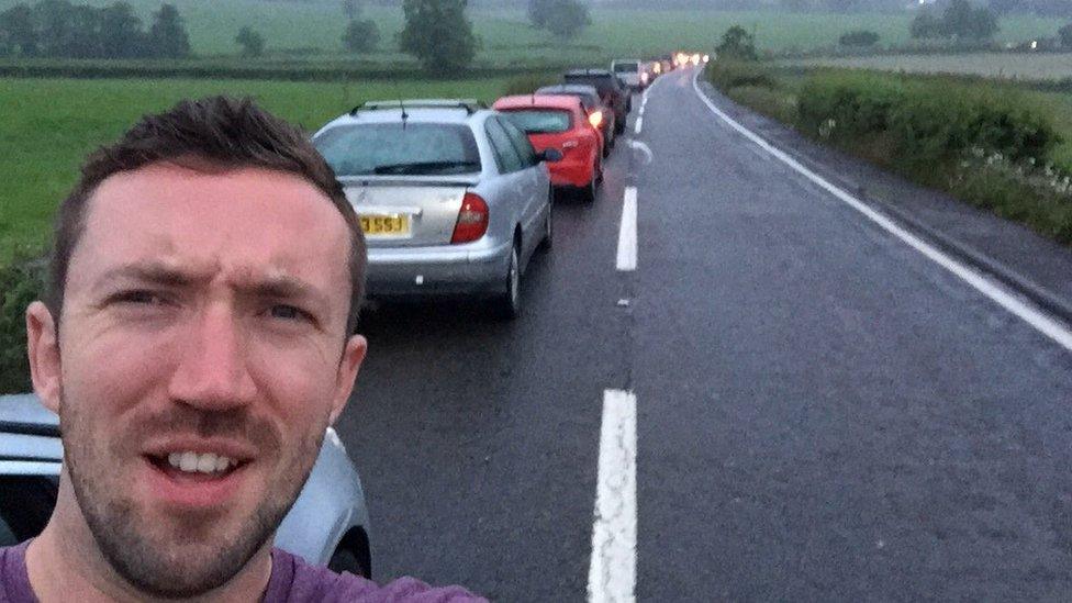 Traffic jams around Glastonbury, Somerset