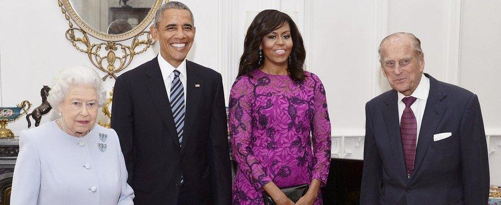 The Obamas with the Queen and Prince Philip