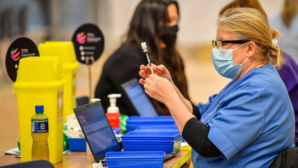 A woman at a vaccination centre in Wales