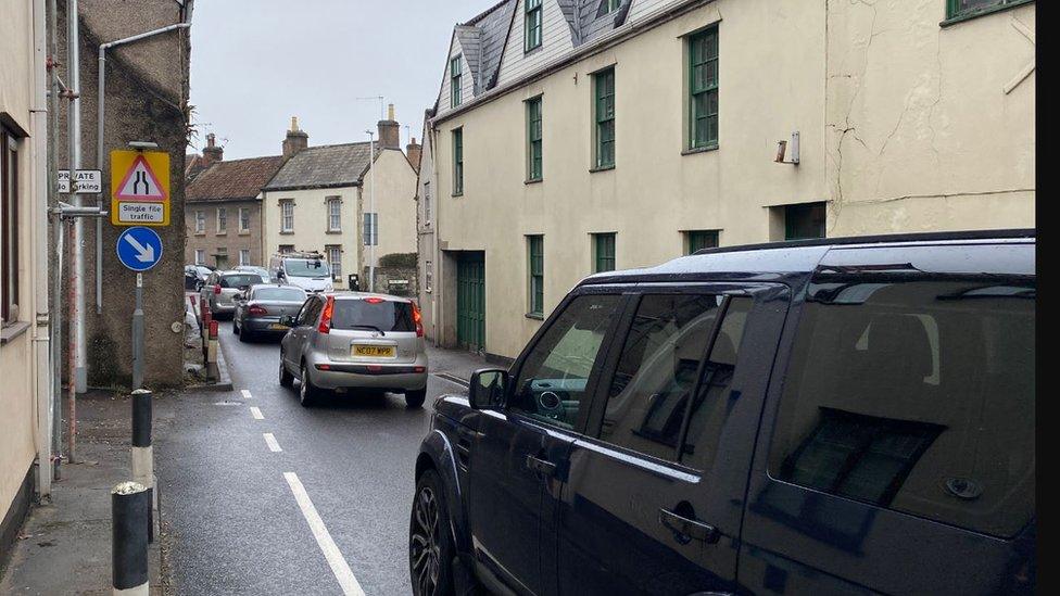 A photo of the narrow point in Banwell, Somerset