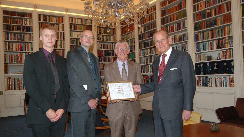 Prince Philip being given honorary membership of Hull Kung Fu