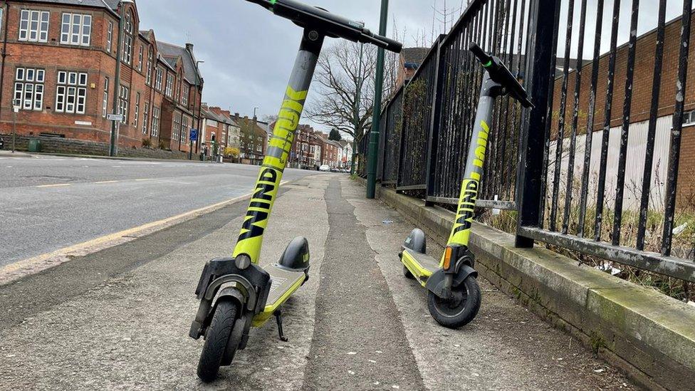 Scooters on a pavement