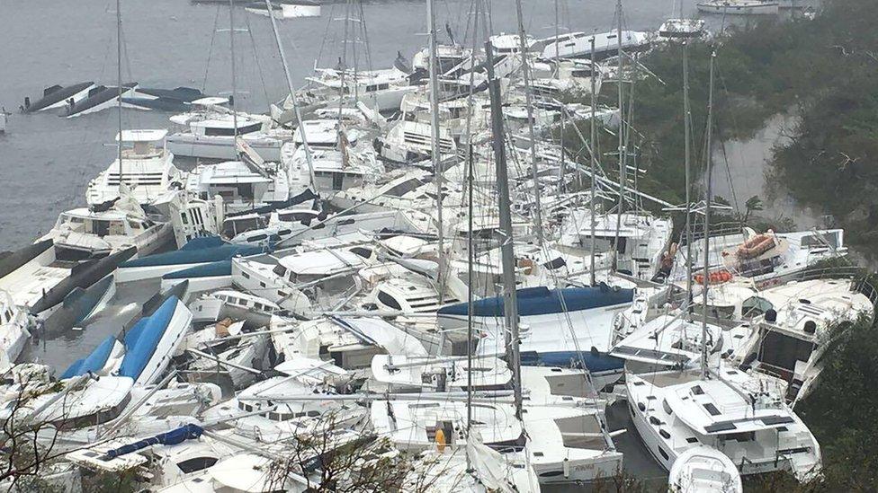 Multiple yachts crammed together in the British Virgin Islands