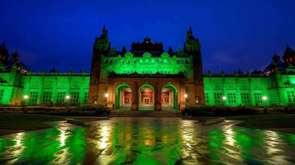 The Kelvingrove Art Gallery Museum in Glasgow joins Tourism Ireland's Global Greening campaign to mark St Patrick's Day