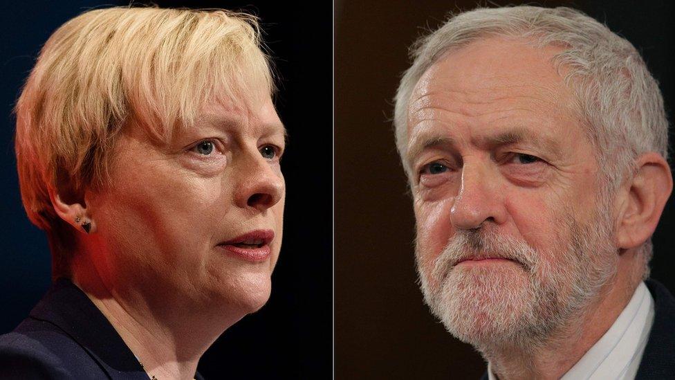Angela Eagle is hoping to replace Jeremy Corbyn (right) as the leader of the Labour Party