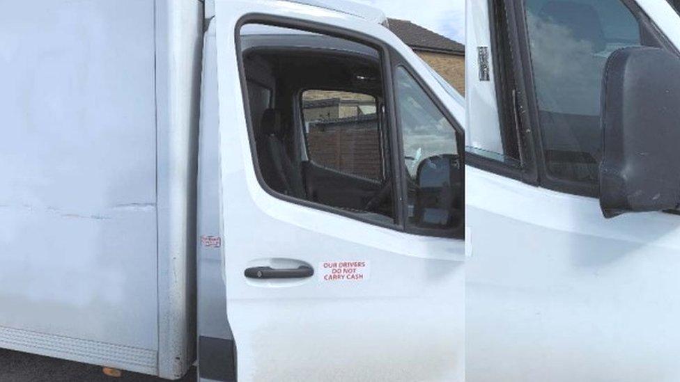 Damage to a delivery van hit by an aircraft