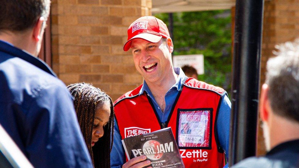 Prince William laughing as he sells The Big Issue