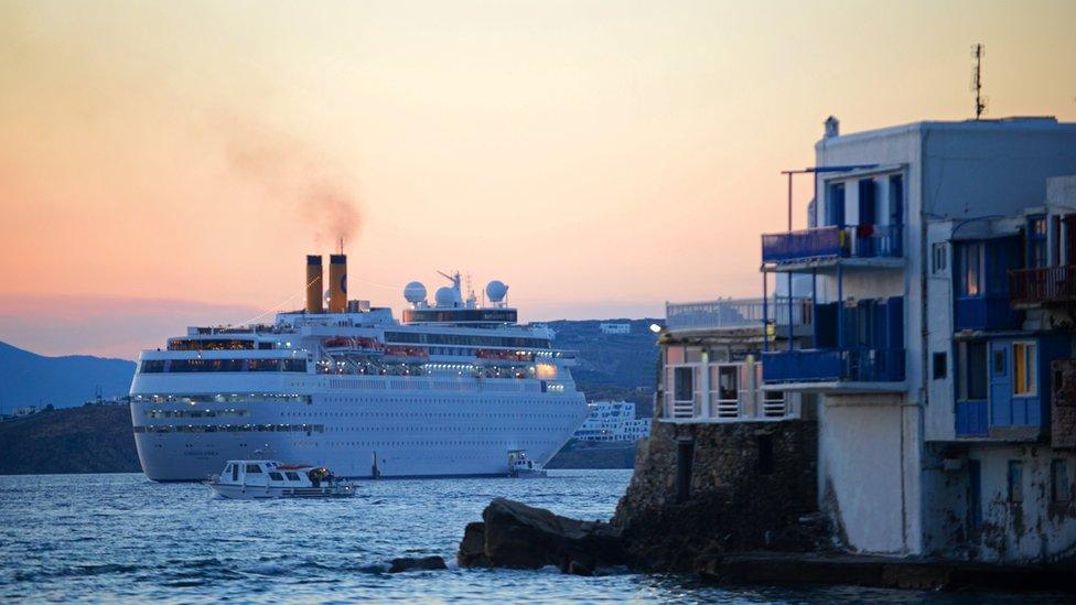 Cruise ship file pic off Mykonos