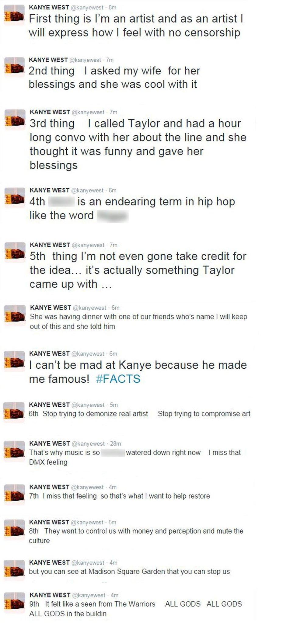 Kanye's Tweets, in chronological order