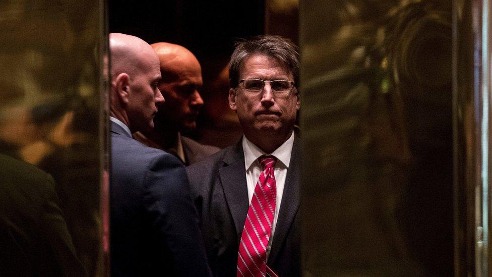 North Carolina Gov. Pat McCrory on a elevator at Trump Tower in New York, Wednesday, Dec. 7, 2016.