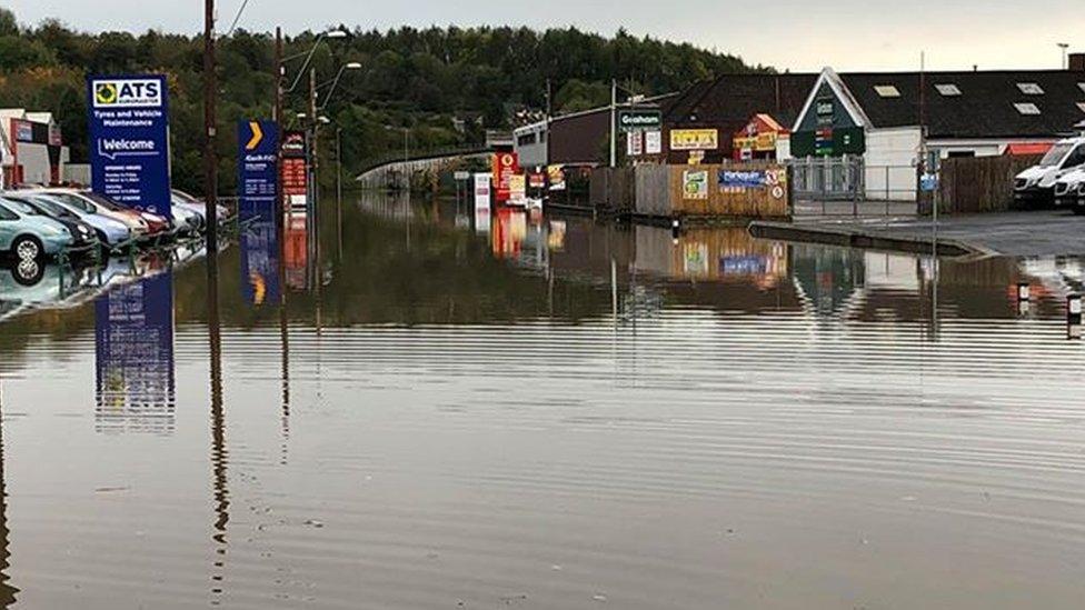 Parts of Carmarthen were still under water on Sunday morning