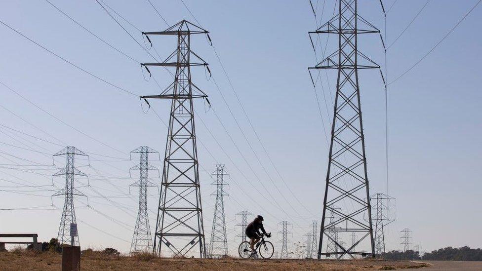 Californian transmission tower in daylight