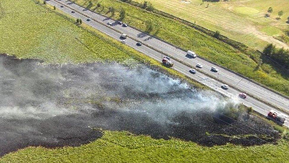 Grass fire drone footage