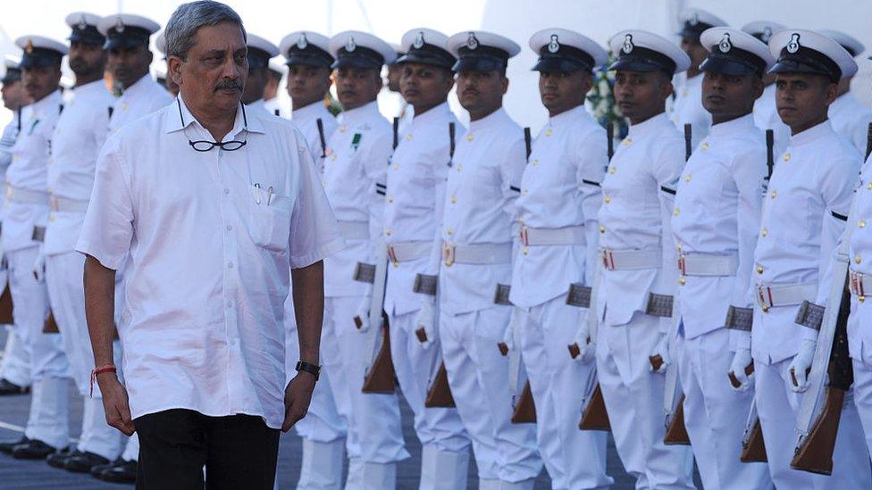 Manohar Parrikar inspects a guard of honour as defence minister on November 21, 2016.