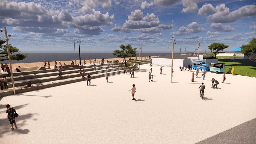 A CGI of the planned new seafront area between the Pyramids Centre and South Parade Pier.