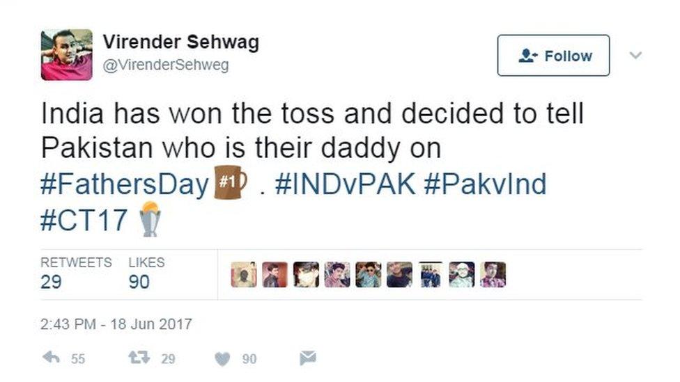 India has won the toss and decided to tell Pakistan who is their daddy on #FathersDay . #INDvPAK #PakvInd #CT17