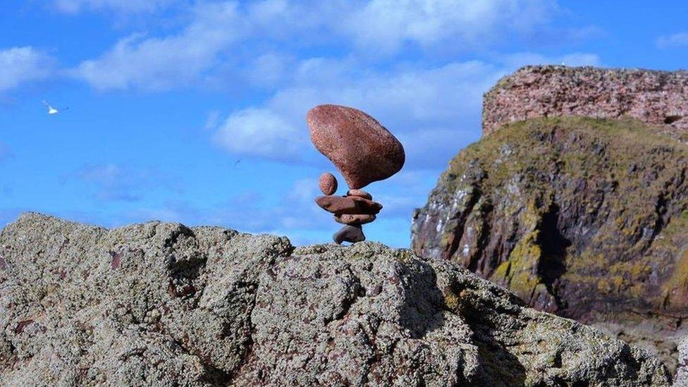 Stone stacking at Dunbar