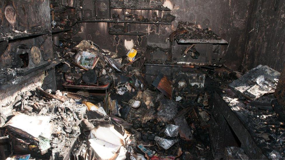 Paul Bushell's fire damaged study