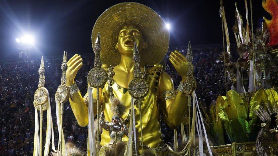 Revellers from Imperatriz Leopoldinense samba school perform during the second night of the carnival parade at the Sambadrome, in Rio de Janeiro, Brazil February 21, 2023.