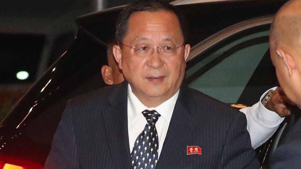 North Korean Foreign Minister Ri Yong-ho arrives at a hotel in Manila, Philippines