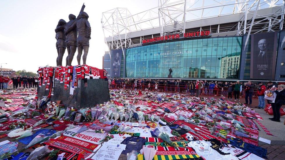 Tributes to Sir Bobby Charlton ahead of the Premier League match at Old Trafford