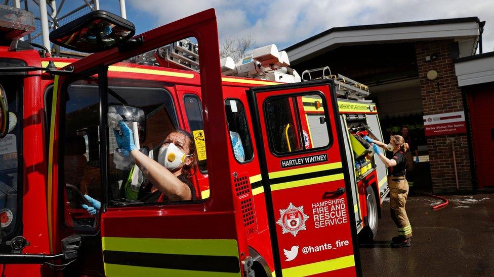 Firefighters have to disinfect the fire truck and equipment every time it is called to an emergency to curb the spread of the virus