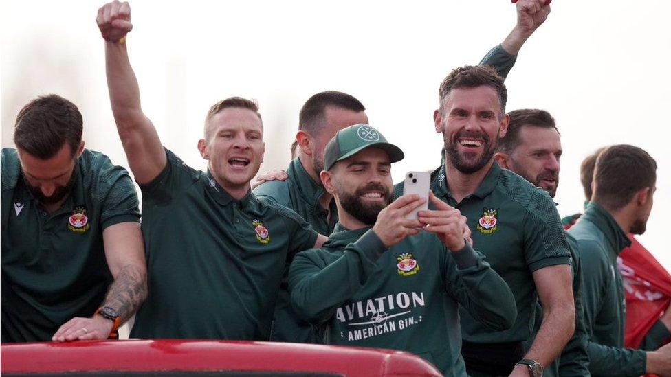 Wrexham players on the team bus