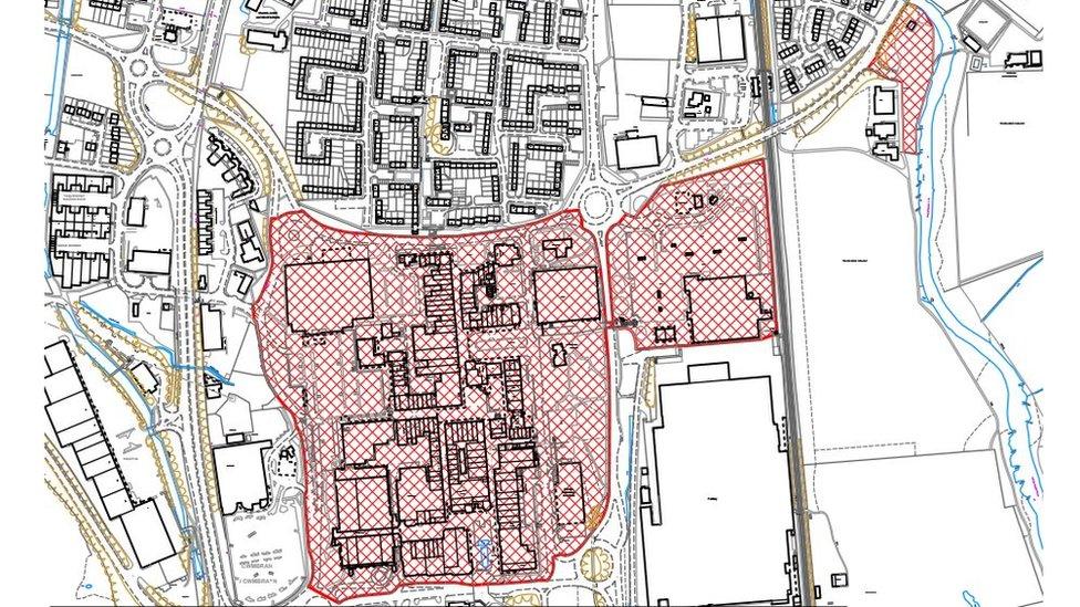 The red hatched areas show the car parks which could form part of the order