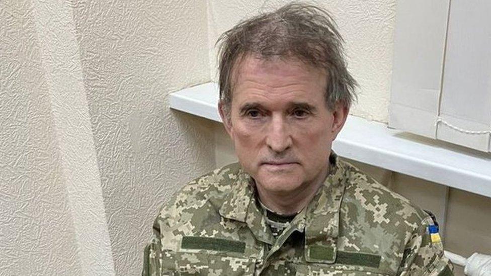 A photo purportedly showing arrested Viktor Medvedchuk